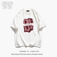 HUANGYOYO เสื้อยืดลำลองพิมพ์ลายตัวอักษรคอกลม100% ผ้าฝ้ายแขนสั้นสำหรับผู้หญิง