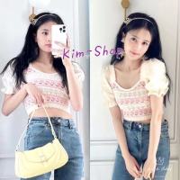 ?Kim-shop*พร้อมส่ง?เสื้อแฟชั่น เสื้อเปิดไหล่ แต่งแขนผ้าชีฟอง สไตร์เกาหลี