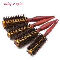 ▩๑✇ Professional Natural Boar Bristle Round Brush Wooden Handle Hair Rolling Brush For Hair Drying Styling Curling Handle combs