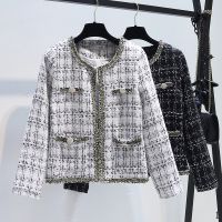 Small Socialite Style Houndstooth Design Top Autumn and Winter Slim Fit Small Cardigan Womens All-Match Coarse Flower Woolen Coat