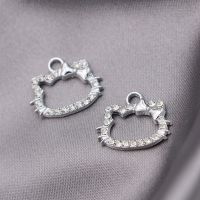 10Pcs Silver Plated Crystal Hello Cat Charm Pendant Jewelry DIY Making Bracelet Accessories Necklace Handmade 13x11mm DIY accessories and others