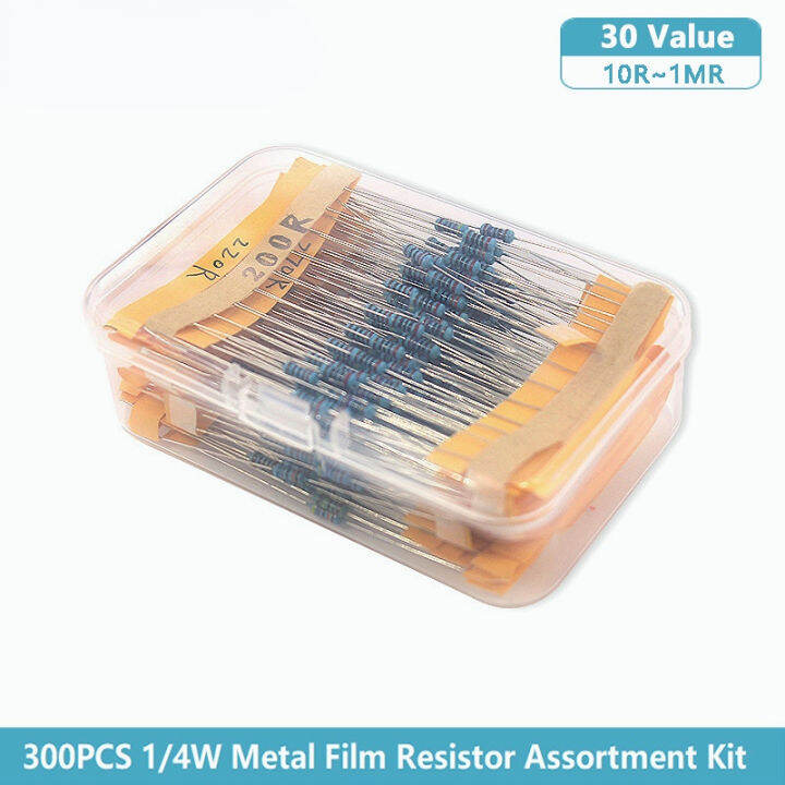 intro-2023-300pcs-14w-resistor-kit-10-1m-metal-film-resistor-30-value-assortment-set-0-25w-resistors-10-ohm-100-ohm-1k-10k-100k