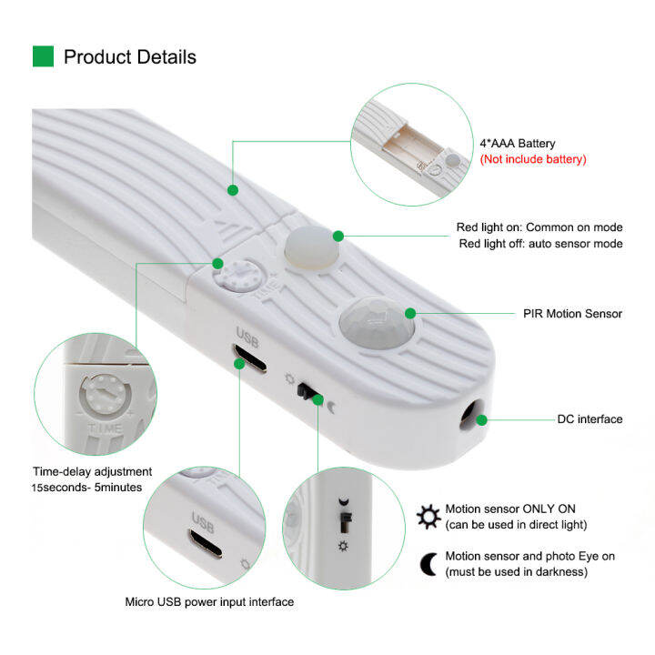 แถบไฟ-5v-2835แถบไฟ-led-pir-เซ็นเซอร์ตรวจจับการเคลื่อนไหว-มีตัวควบคุมสวิตช์-ไฟห้องนอนกลางคืน