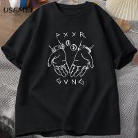 Pxxr Gvng เสื้อยืดครอบครัวสีขาวคอกลมเสื้อยืดขนาดใหญ่ผู้ชายผ้าฝ้ายแขนสั้นเสื้อผ้าแนวสตรีทเสื้อยืดกราฟิกฤดูร้อนเสื้อยืด