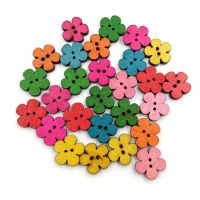 HMDC100Pcs Mixed Plum Flower Wooden Buttons 2 Holes DIY Sewing Scrapbook Decoration