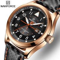 NAVIFORCE นาฬิกาข้อมือชาย,นาฬิกาควอตซ์คลาสสิกสายหนังลำลองนาฬิกาข้อมือเรืองแสงวันที่หรูหรา