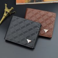 Mens Wallet New Fashion Casual Leather Money Bag Short Youth Embossed Plaid Thin Soft Purses Coin Purse Tri-fold Wallet Wallets