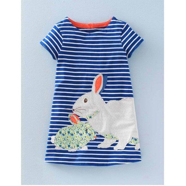 cute-toddler-kids-girls-dress-bunny-stripe-summer-casual-short-sleeve-sundress