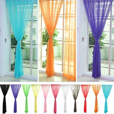 1PC Bright Candy Color Floral Voile Curtain 2mx1m Beautiful House Decor Washable Door Window Curtain Panel Sheer Valances Scarf