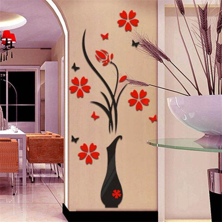 3d-wall-sticker-plum-pe-foam-diy-vase-flower-tree-crystal-acrylic-decal-home-decor-room-decor