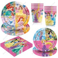 Princess Snow Queen Theme Disposable Tableware ตกแต่งเด็กสาวอุปกรณ์งานเลี้ยงวันเกิดเจ้าหญิงถ้วยผ้าปูโต๊ะชุด-Cailine