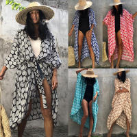 New Leaf Printed Rayon Cotton Beach Cover Ups for Swimwear Women Black Tie Dye Kimono Swimsuit Cape Summer Dress 2023 Beachwear Outfits Sunscreen Jacket Bikini Cover-up Swimsuit For Women