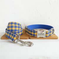 ☎◆ Personalized Pet Collar Customized Nameplate ID Tag Adjustable Blue Yellow Plai Cat Dog Collars Lead Leash