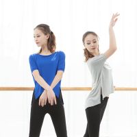 №№✐ Welfare Style Slit Bat Sleeve Bottom Shirt Summer Loose Slim Dance Training Clothes