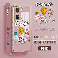 เคส PMP สำหรับ OnePlus Nord 3 5G ฟรีสายคล้องการ์ตูน NASA Crayon Shin-Chan ลายขอบสี่เหลี่ยมชุบเคสโทรศัพท์เคสโทรศัพท์นิ่มสุดหรู