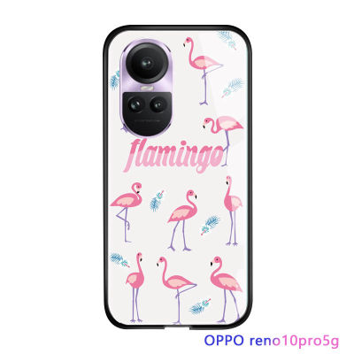 Serpens เคสสำหรับ OPPO Reno10 Pro 5G น่ารักสำหรับเด็กผู้หญิงอินสตาแกรมยอดนิยมเคสฟลามิงโกสีชมพูสัตว์เขตร้อนฝาหลังกระจกเทมเปอร์กันกระแทก