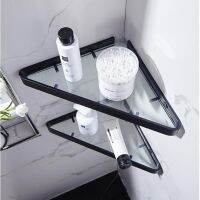 ∏❣ Bathroom Shelf Aluminum Shower Shelf Glass Shower Shelf Black Finish Storage Suction Basket Storage Rack Bathroom Accessory