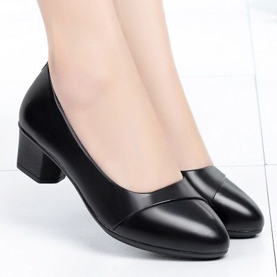 New Women Soft Leather Low Heel Comfortable Middle-aged Sandals Mid Heel Office Work Shoes Wedges Shoes for Women Wedding Shoes