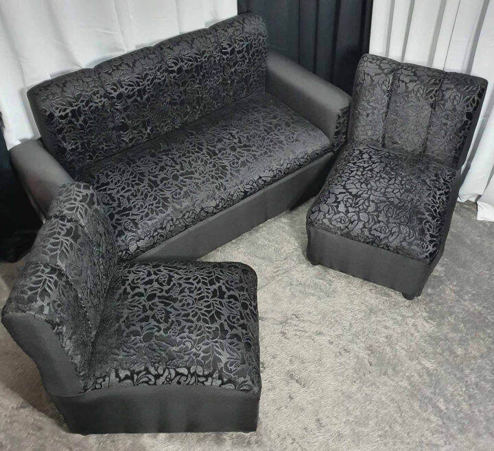 SALA SET BLACK VELVET URATEX FOAM Lazada PH