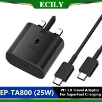 Adaptor Traveling Samsung ดั้งเดิม25W 3A ชาร์จเร็วสุดๆพิมพ์ C PD 3 0ที่ชาร์จความเร็วสูง USB-C หัวปลั๊กติดผนังแบบ UK อะแดปเตอร์สำหรับ Samsung Samsung S23ของ Galaxy S22 S21 S20 S20พิเศษ + โน๊ต20 Note10 A71 A73 A54 A53 A52 A34 A33 A14 5G ECILY