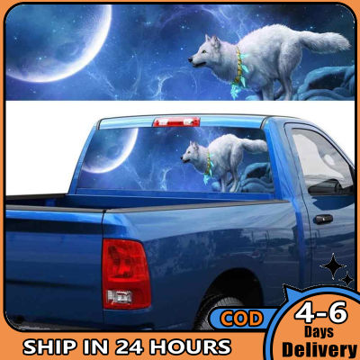 【 AM🙌สติ๊กเกอร์ติดรถยนต์รถบรรทุก SUV ด้านหลังสติ๊กเกอร์ภาพติดหน้าต่างกลางคืนหมาป่ากำลังหอนตกแต่งสติ๊กเกอร์ไวนิล