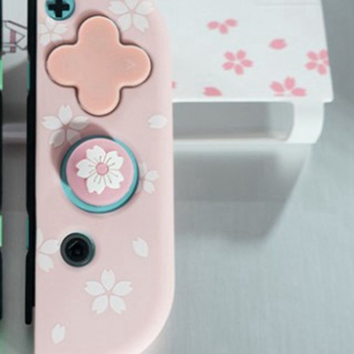 for-nintendo-switch-thumb-grip-cover-silicone-thumbstick-case-joystick-cover-rocker-pink-cherry-blossom-color-sticker