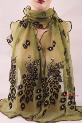 Shipiaoya ผ้าคลุมไหล่ลายนกยูงเก๋ใหม่ผู้หญิงผ้าคลุมไหล่สุดเก๋วินเทจผ้าพันคอผ้าพันคอนิ่มยาว