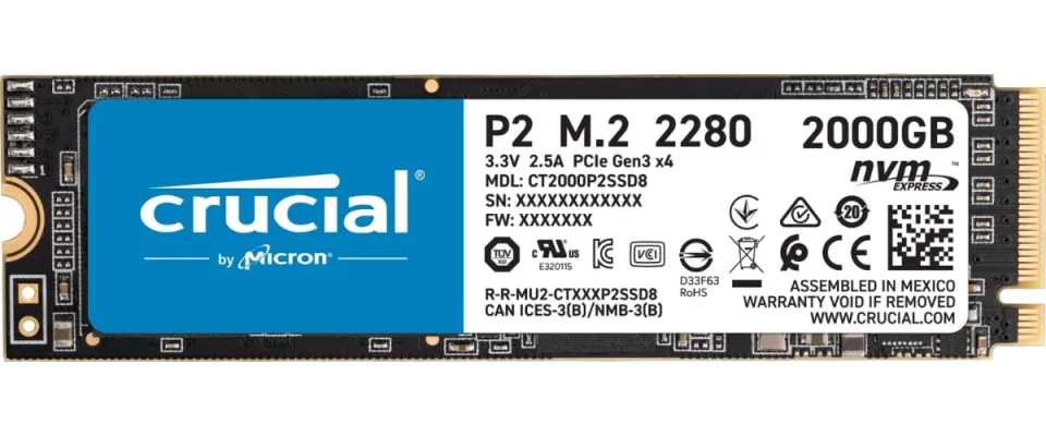 Crucial P2 2TB 3D NAND NVMe PCIe M.2 SSD Up to 2400MB/s