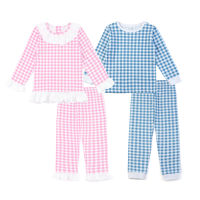 Free Shipping Kids Pyjamas Gingham Easter Clothing Matching Pajamas Frill Pjs Girls Sleepwear