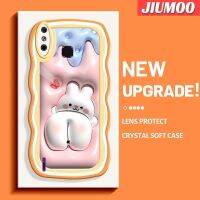 JIUMOO เคส X653 4C อัจฉริยะสำหรับ Infinix Smart 4 3D การ์ตูนกระต่ายสีขาวตัวเล็กๆลวดลายคลื่นคอลอร์เดอร์เคสโทรศัพท์เนื้อ TPU โปร่งใสกันกระแทกเนื้อนุ่มปลอกซิลิโคนฝาครอบป้องกันกล้อง