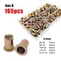 60/165pcs US Standard 6 -32 8 -32 10 -24 1/4-20 5/16-18 Mix Size Carbon Steel Flat Head Rivet Nut Insert Rivnut Nutsert Set Kit