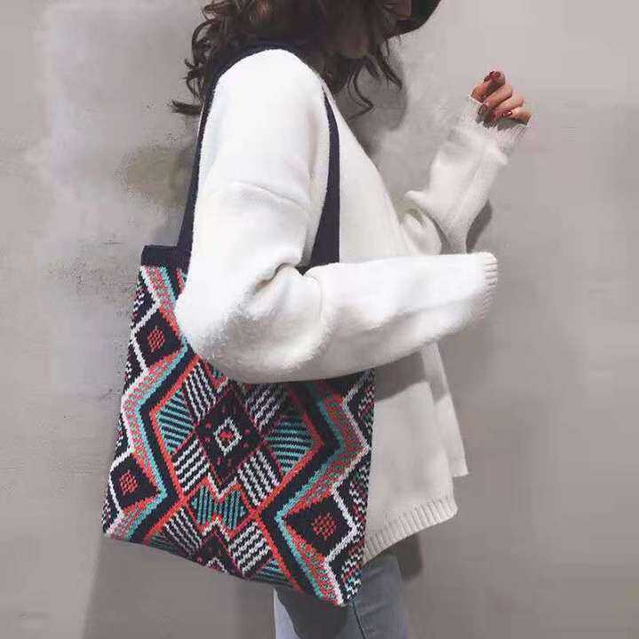 korean-shopping-bag-handbag-knitted-bag-literary-handbag-autumn-and-winter-versatile-bag-shopping-bag-woolen-bag