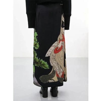 ‘；’ MEXZT Harajuku Black Print Skirts Women Gothic Japanese Tie Dye Split A-Line Long Skirt Streetwear High Waist Straight Skirt