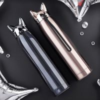 New Double Wall Thermos Water Bottle Stainless Steel Vacuum Flasks Cute Cat Fox Ear Thermal Coffee Tea Milk Travel Mug