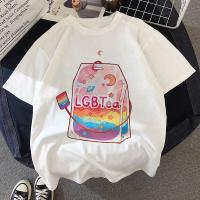 ใหม่ เสื้อยืดลําลอง แขนสั้น พิมพ์ลายกราฟฟิคชา Lgbt สีชมพู แฟชั่นฤดูร้อน สไตล์ฮาราจูกุ สําหรับสตรี Y2k 2023