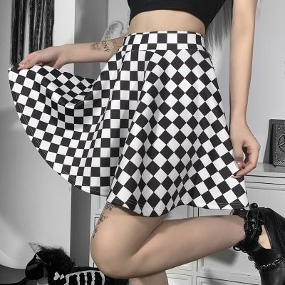 ‘；’  High Waist Over Skirt In Summer  Gothic Y2k Harajuku Dark Girl Contrast Plaid Stitching Skirt