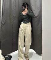 Uniqlo Sanlitun 2023 new spring womens pleated loose casual trousers wide-leg trousers straight-leg trousers 458505