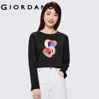 GIORDANO Women Abstract Series T-Shirts 100% Cotton Art Print Tee Crewneck Long Sleeve Simple Fashion Casual Tshirts 99393307