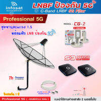 Thaisat C-Band 1.5M (ขางอ 100 cm.Infosat) + Infosat LNB C-Band 5G 2จุด รุ่น CG-2 + PSI S3 HYBRID 2 กล่อง พร้อม สายRG6 50 m.x2