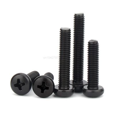 10/100pcs M1.6 M2 M2.5 M3 M4 Black 304 Stainless Steel Cross Recessed Round Phillips Pan Head Screw Bolt Thread Length 3-60mm