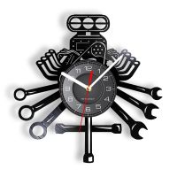 Mechanic Tools Laser Cut Longplay Wall Clock Garage Car Fixing Decorative Wall Watch Modern Hanging Decor For Car Service Center Pipe Fittings Accesso