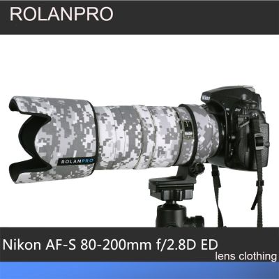 ROLANPRO ที่บังฝนเสื้อกันหนาวลายทหารเลนส์สำหรับนิคอนเอเอฟ Nikkor 80-200 F ปลอกหุ้มเลนส์2.8D กระเป๋าใส่กล้อง Nikon