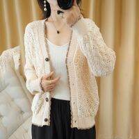 {Qinqin clothing}Holoow Out Lace Plus ขนาดถักเสื้อสเวตเตอร์ถักผู้หญิงเกาหลี Slim เสื้อแขนยาว Vintage ถักเสื้อฤดูใบไม้ผลิครีมกันแดดเสื้อ