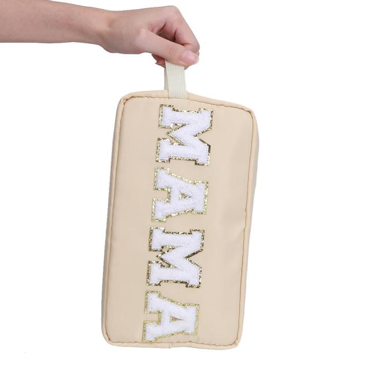 กระเป๋าสตางค์-chenille-มีซิปแบบพกพาสำหรับผู้หญิงหญิงสาวสีลูกอมกระเป๋าเครื่องสำอางมีตัวอักษรกันน้ำไนลอนสำหรับเดินทาง