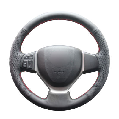 พวงมาลัยรถยนต์หุ้มหนังเทียม PU สีดำเย็บด้วยมือสำหรับ S-CROSS Suzuki CELERIO SX4 2013 2014 Suzuki Vitara 2015