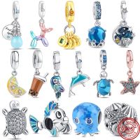 New Original New 925 Silver Ocean Jellyfish Turtle Fish Charm Beads Fit Pandora 925 Original Bracelets Fashion DIY Woman Jewelry