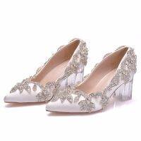 7 cm coarse crystal transparent party documentary shoes diamond marriage convention stages dress dress shoe silk yarn