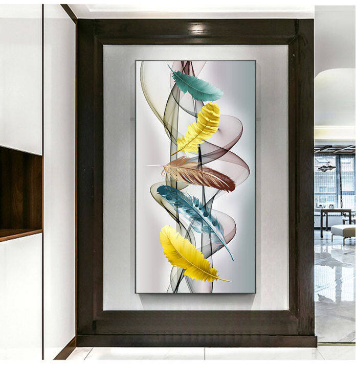 Colorful Feather Modern Abstract Art Canvas Painting HD Print Wall Art ...