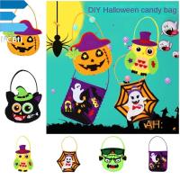 NCB11 ผ้าไม่ทอ ถุงขนมฮาโลวีนแบบทำมือ ค้างคาวผีผี หลอกหรือปฏิบัติ DIY Trick or treat BAG ตะกร้าของขวัญ แบบพกพาได้ กระเป๋าใส่ฟักทอง อนุบาลอนุบาล