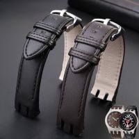 For Swatch Yts401/402/403/409/713/Ytb400 Special Bifurcate Convex Genuine Leather Replace Butterfly Buckle Watch Band 20Mm